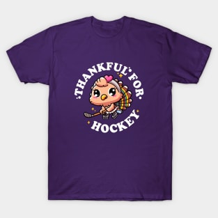 Thankful for Hockey Cute Kawaii Turkey T-Shirt